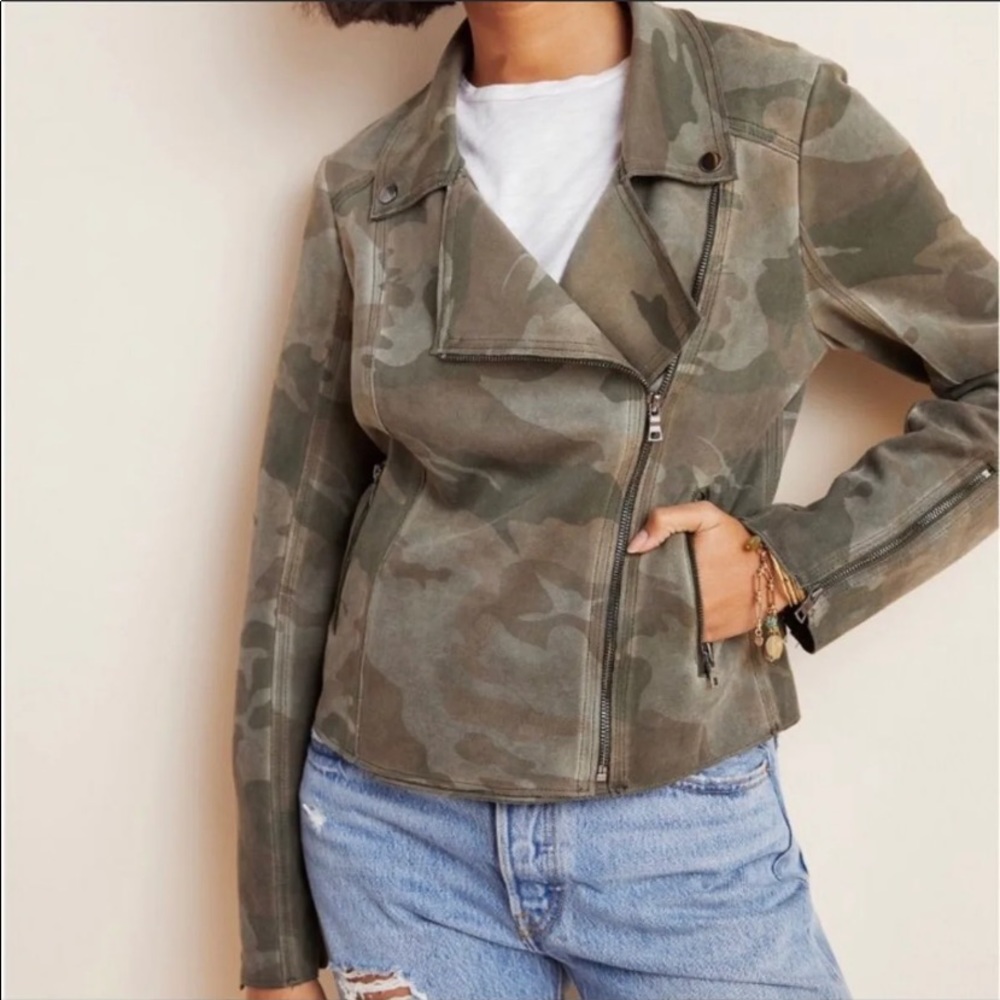 Anthropologie Marrakech Sueded Camo Moto Jacket Sz M NWT - Picture 2 of 10
